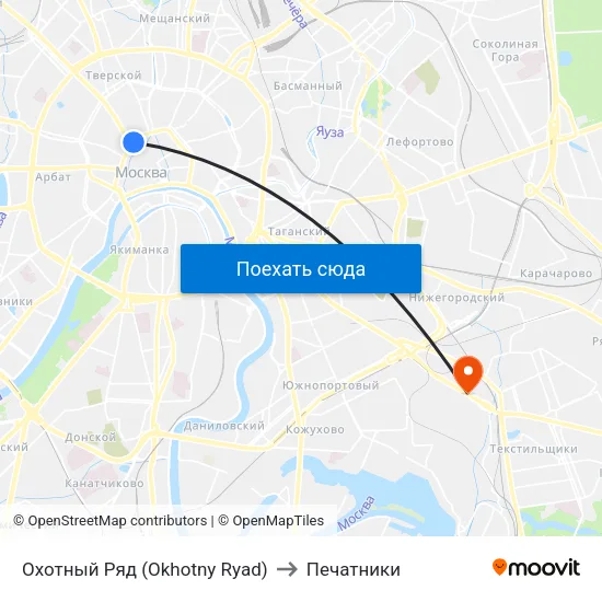 Охотный Ряд (Okhotny Ryad) to Печатники map