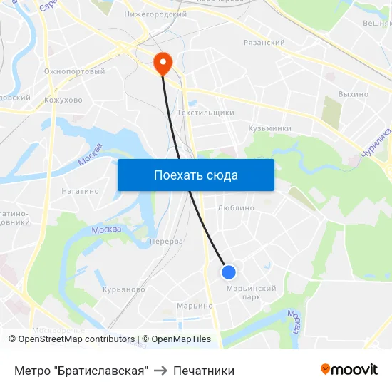 Метро "Братиславская" to Печатники map