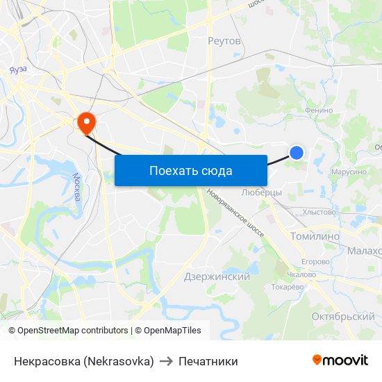 Некрасовка (Nekrasovka) to Печатники map