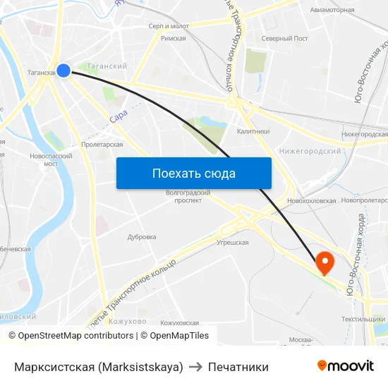 Марксистская (Marksistskaya) to Печатники map