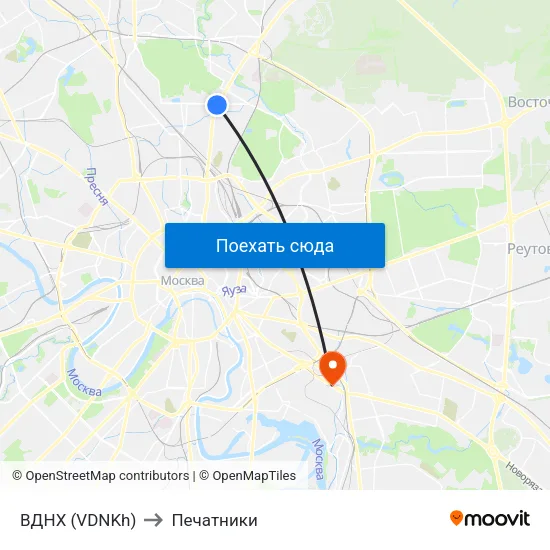 ВДНХ (VDNKh) to Печатники map