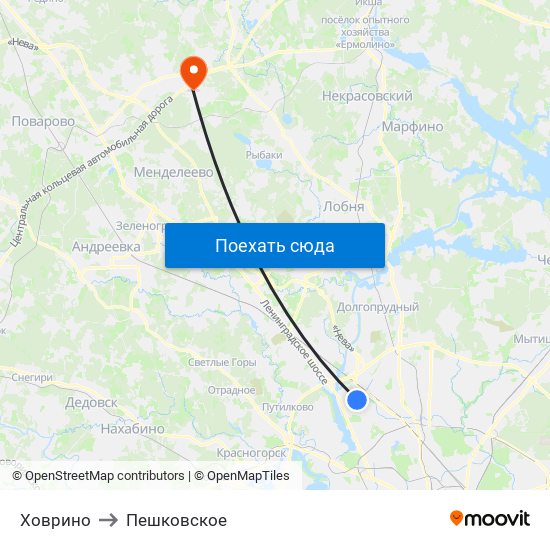 Ховрино to Пешковское map