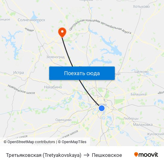 Третьяковская (Tretyakovskaya) to Пешковское map