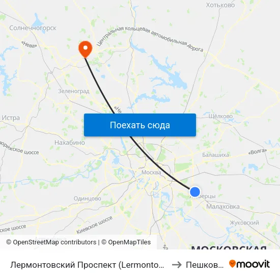 Лермонтовский Проспект (Lermontovsky Prospekt) to Пешковское map