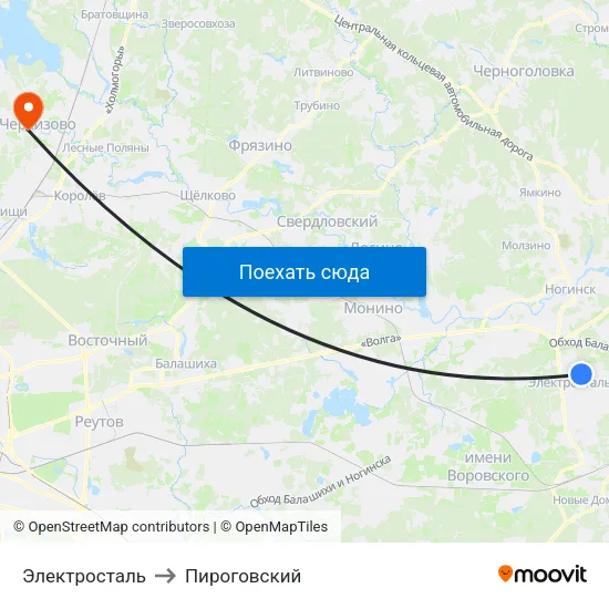 Электросталь to Пироговский map
