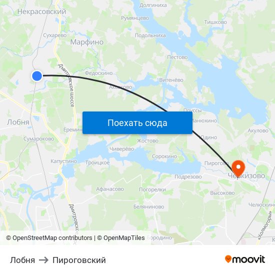 Лобня to Пироговский map