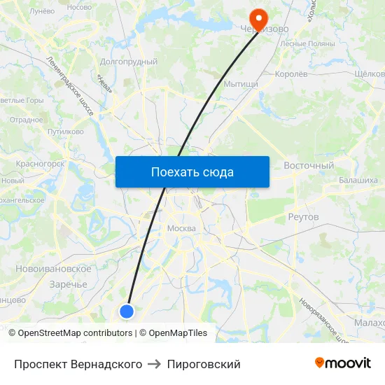 Проспект Вернадского to Пироговский map