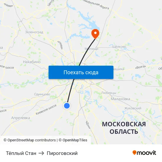 Тёплый Стан to Пироговский map