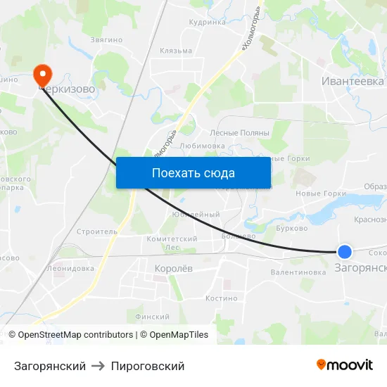 Загорянский to Пироговский map