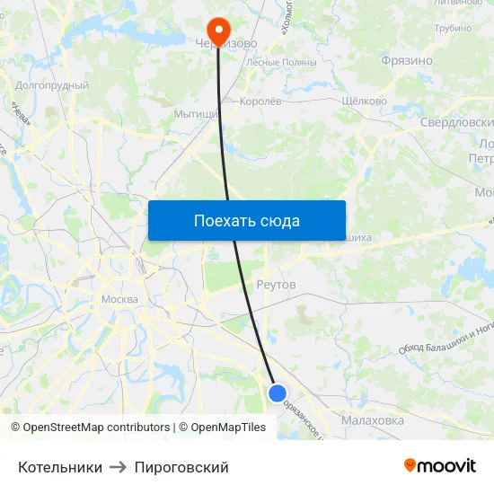 Котельники to Пироговский map