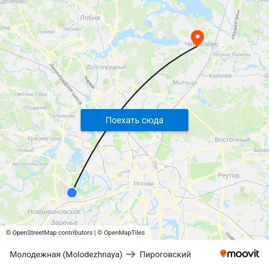 Молодежная (Molodezhnaya) to Пироговский map