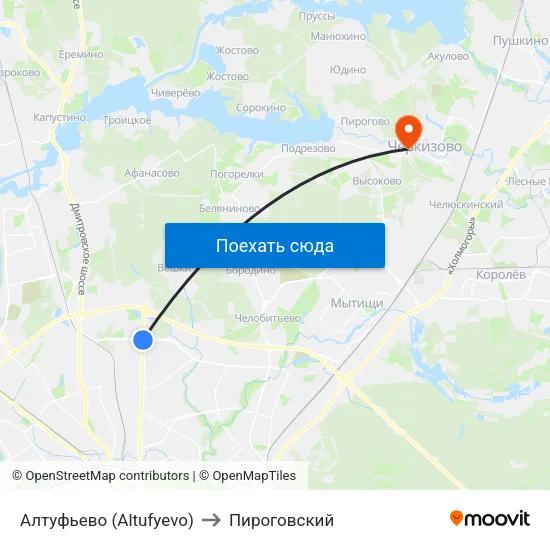 Алтуфьево (Altufyevo) to Пироговский map