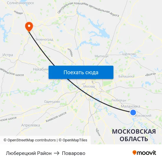 Люберецкий Район to Поварово map