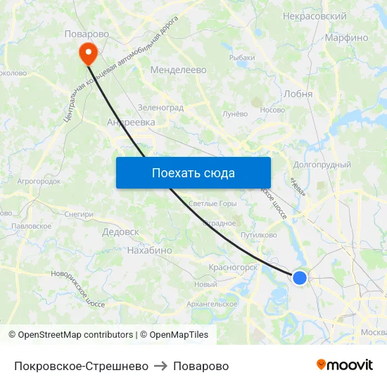 Покровское-Стрешнево to Поварово map