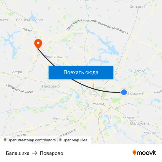Балашиха to Поварово map