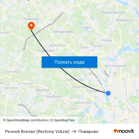Речной Вокзал (Rechnoy Vokzal) to Поварово map