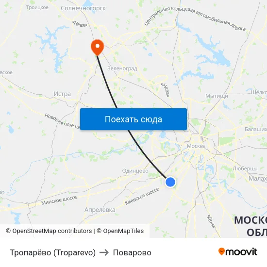 Тропарёво (Troparevo) to Поварово map