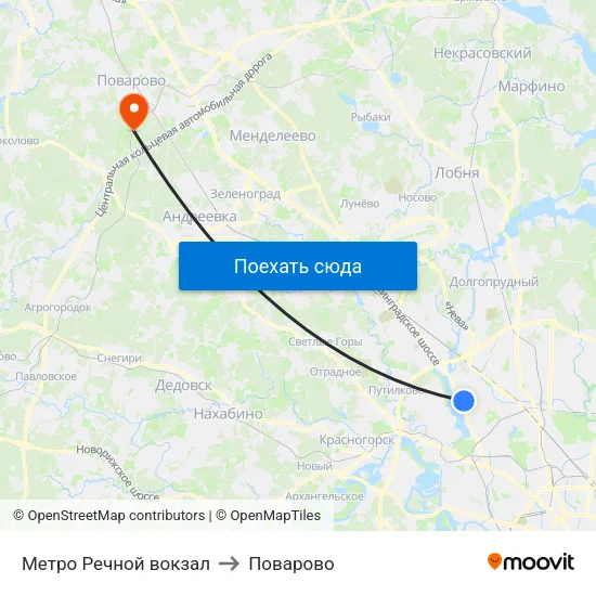Метро Речной вокзал to Поварово map