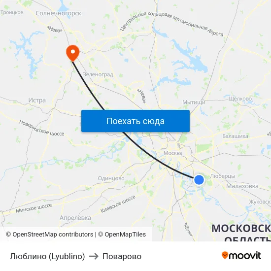 Люблино (Lyublino) to Поварово map