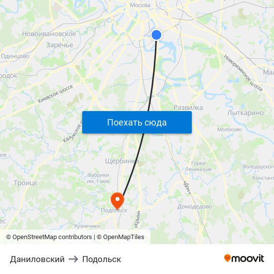 Даниловский to Подольск map
