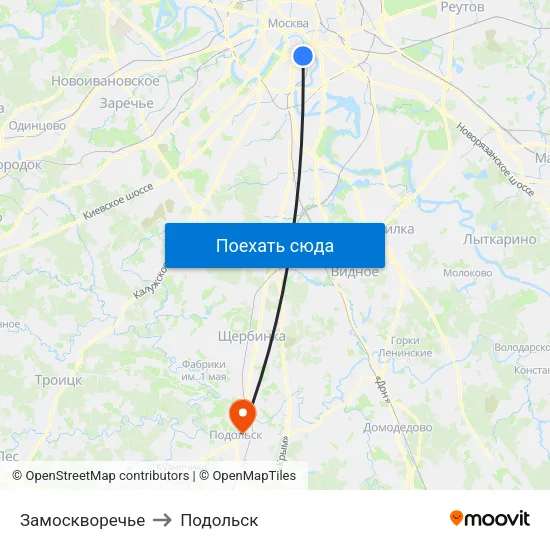 Замоскворечье to Подольск map