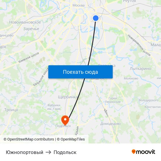 Южнопортовый to Подольск map