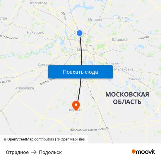 Отрадное to Подольск map