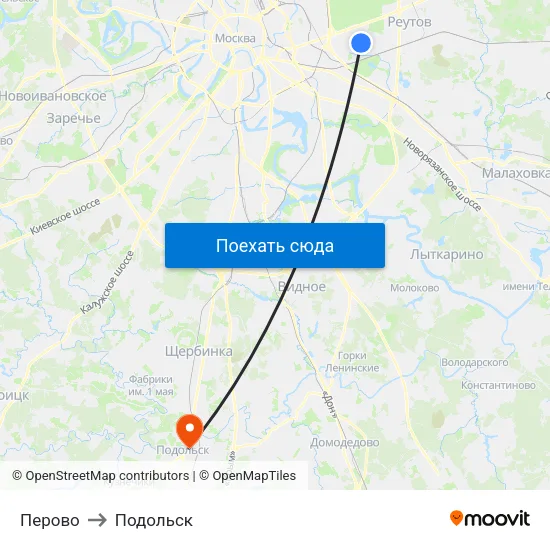 Перово to Подольск map