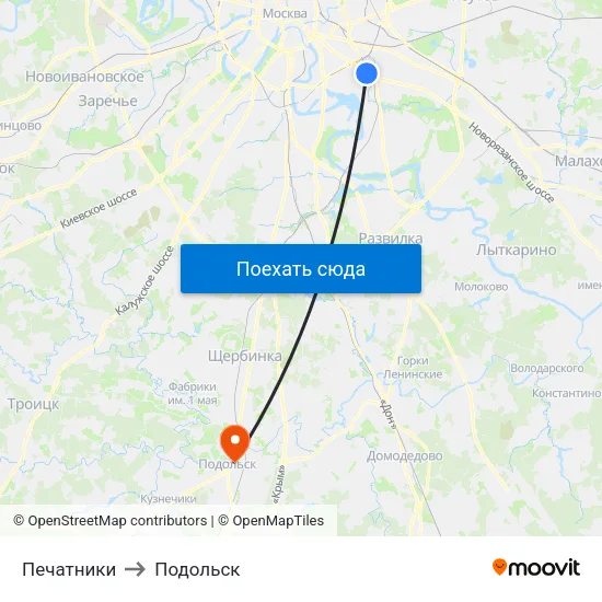 Печатники to Подольск map