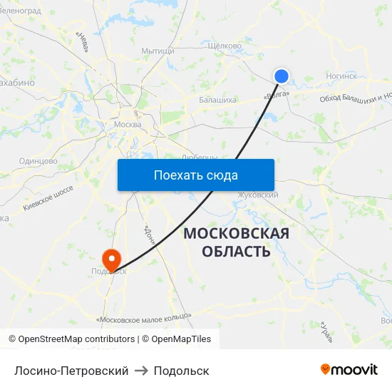 Лосино-Петровский to Подольск map