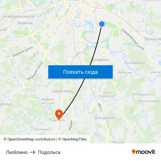 Люблино to Подольск map