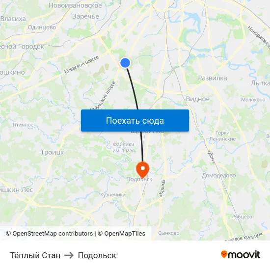 Тёплый Стан to Подольск map