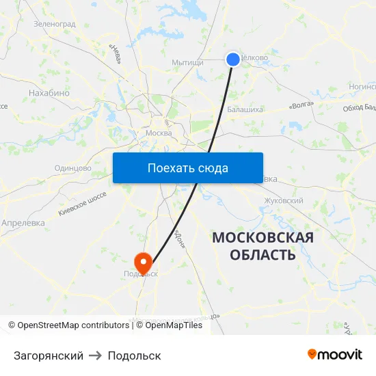 Загорянский to Подольск map