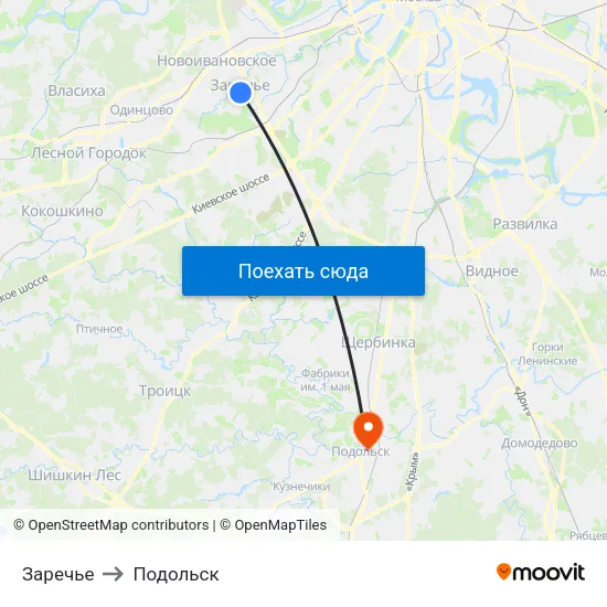 Заречье to Подольск map