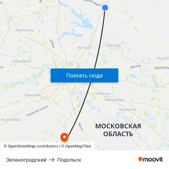 Зеленоградский to Подольск map