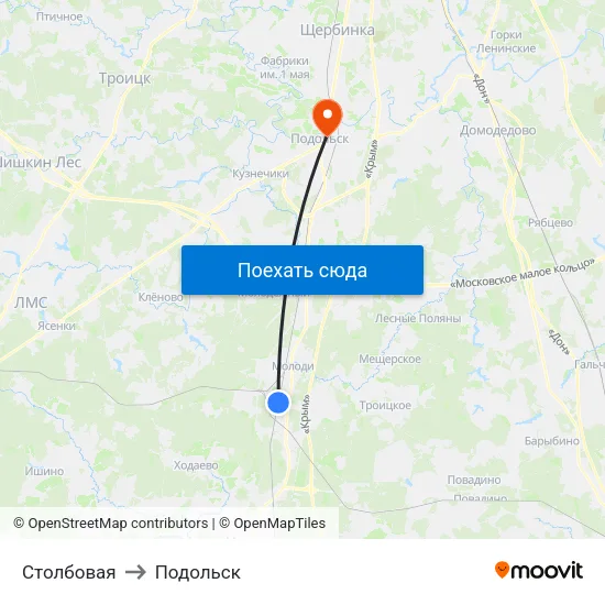 Столбовая to Подольск map