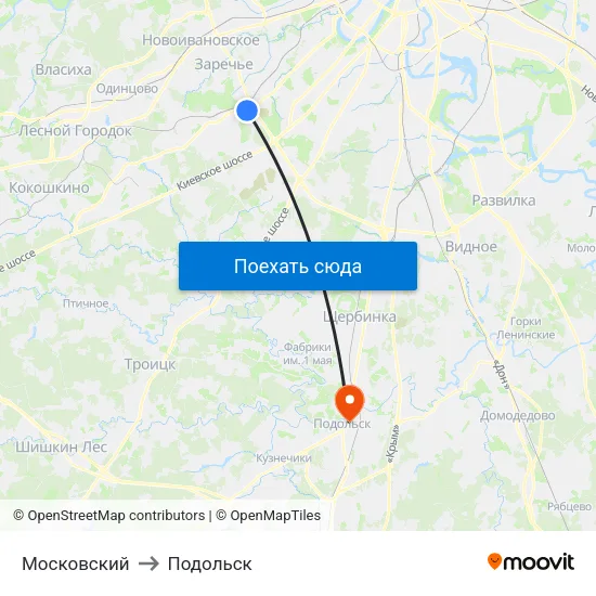 Московский to Подольск map