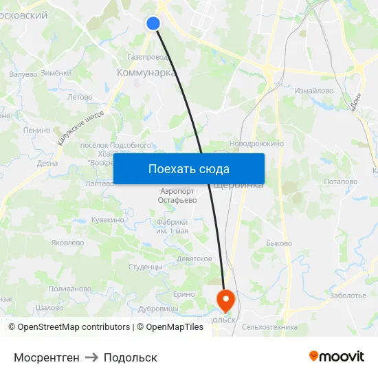 Мосрентген to Подольск map