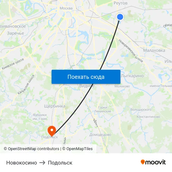Новокосино to Подольск map