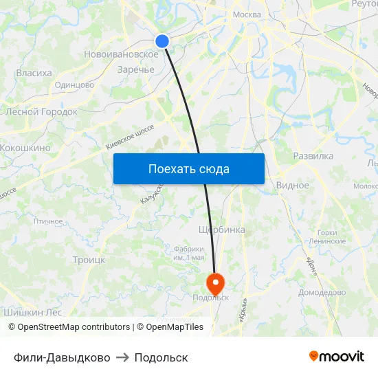 Фили-Давыдково to Подольск map
