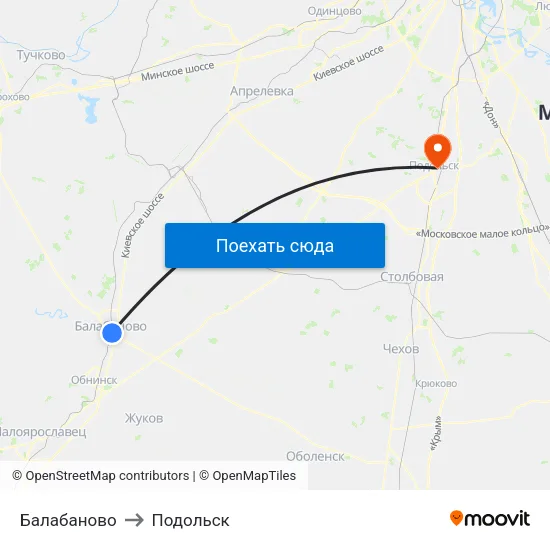 Балабаново to Подольск map