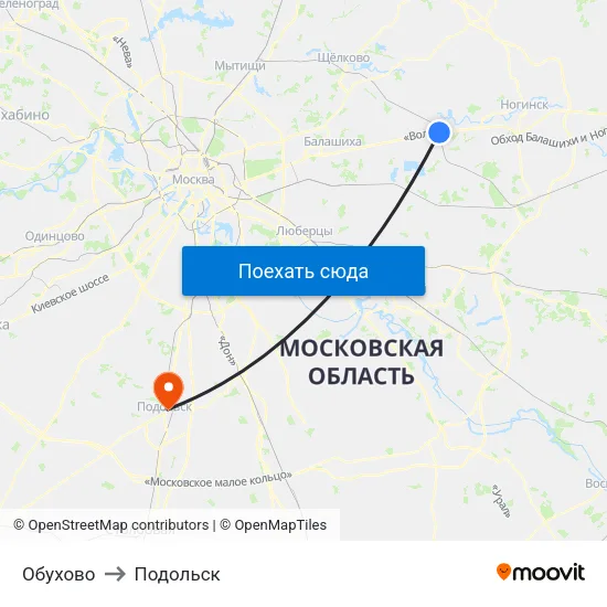 Обухово to Подольск map