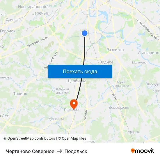 Чертаново Северное to Подольск map