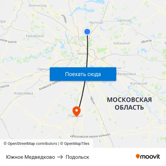 Южное Медведково to Подольск map
