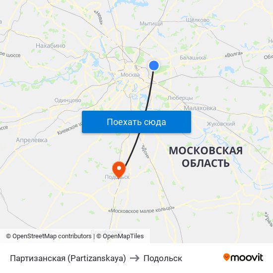 Партизанская (Partizanskaya) to Подольск map