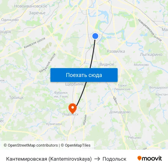 Кантемировская (Kantemirovskaya) to Подольск map