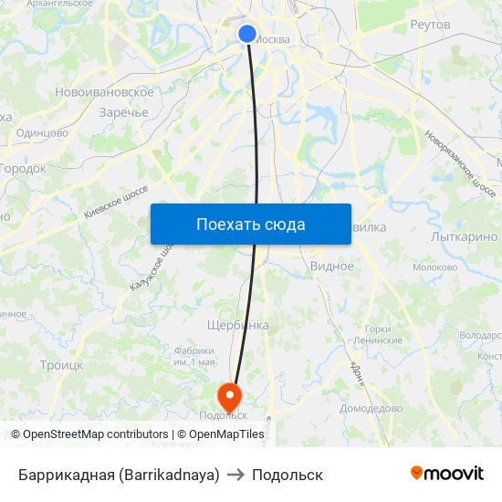 Баррикадная (Barrikadnaya) to Подольск map