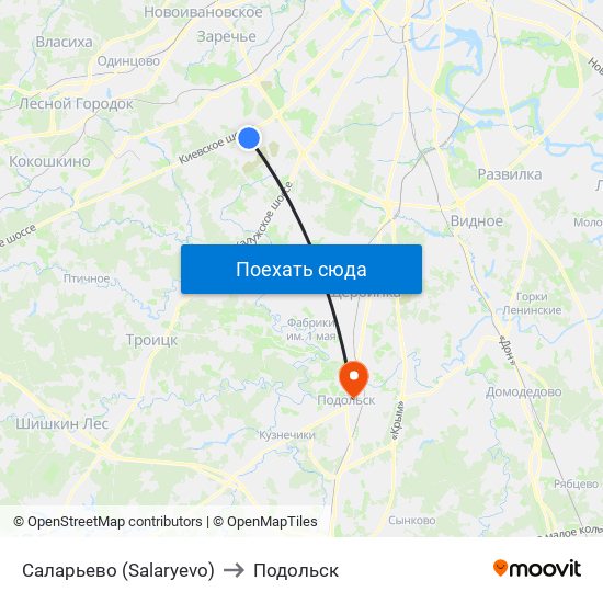 Саларьево (Salaryevo) to Подольск map