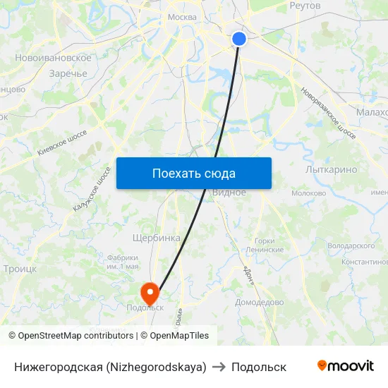 Нижегородская (Nizhegorodskaya) to Подольск map