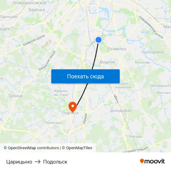 Царицыно to Подольск map